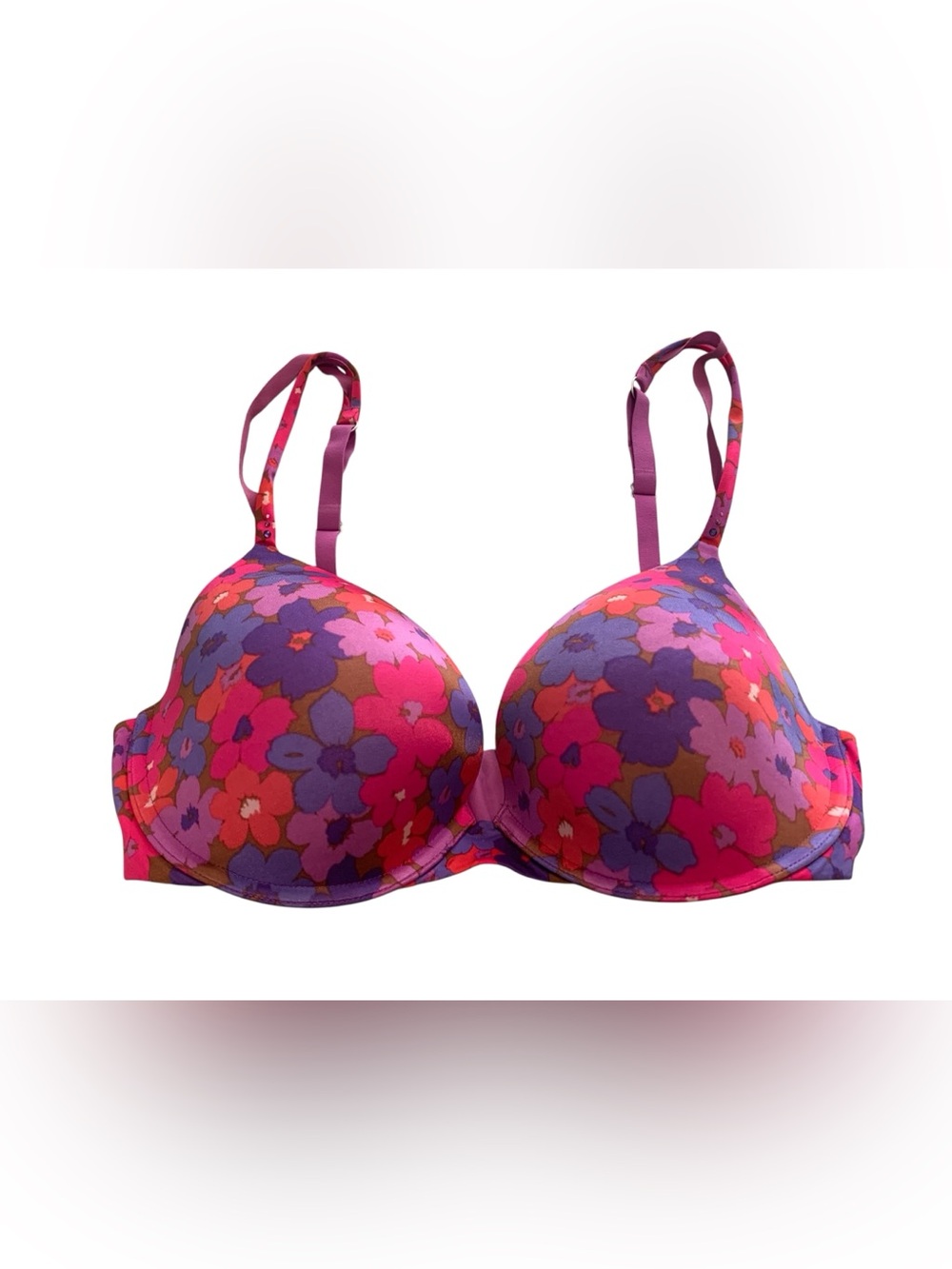Victoria’s Secret BioFit Demi Uplift Bra 36D Pink Purple Floral Print Y2K Retro